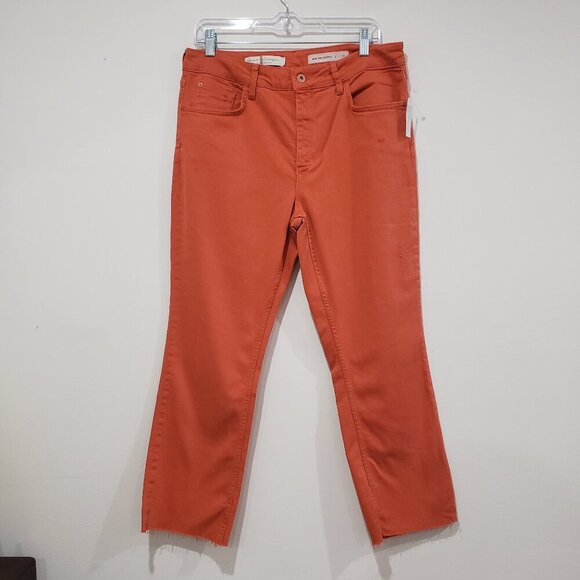 Pilcro & the Letterpress High Rise Bootcut Jeans Size 32 Orange Fray Hem Casual - Picture 3 of 16
